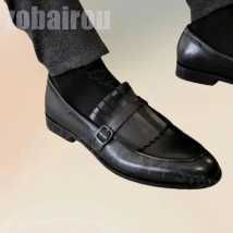 Schwarz Quasten Gestrickte Nähen Design Schnalle Loafers Fashion Slip Auf Männer Schuhe Luxus Handgemachte Party Fest Büro Männer Kleid Schuhe