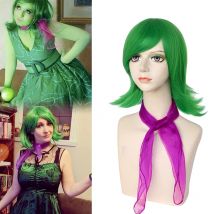 12-inch women's movie cosplay Halloween festival anime costume wig, short green synthetic wig with ribbon two-piece set, natural
