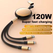 Cavo USB C veloce 5A 120W 3 in 2 per cavo di ricarica micro USB tipo C portatile retrattile Huawei/Honor per iPhone Samsung