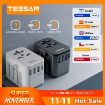 TESSAN Universal Travel Adapter with USB Port and Type C, Worldwide Power Adapter EU/UK/USA/AUS Plug for International Travel