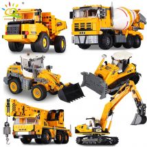 HUIQIBAO Engineering Truck Building Blocks Vehicle Excavator Bulldozer Crane Car Bricks City Construction Toys For Children Boys