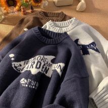 Vintage Klein Blue Pullover Männer und Frauen Herbst Winter Fisch Hai Pullover Blast Street Alphabet Pullover Trend Strickwaren Top