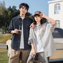 TFETTERS Marke Gestreifte Einfarbig Shirts Herren 2025, Sommer Neue Vintage Baggy Casual Shirts für Paare Mode Vintage Kleidung