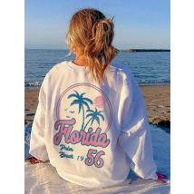 Lässige Frauen Hoodies Florida Palm Beach Druck Pullover warmes Fleece Rundhals ausschnitt bequemes Sweatshirt Herbst Winter Sportswear
