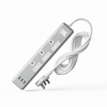 1pc UK silvery Power Supply Power Strip With USB 3AC 3USB-A 1.8M Extension Cord Lead with Surge Protector Power For Home Office