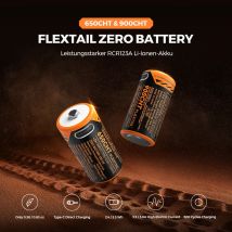 FLEXTAIL ZERO BATTERIE - Hochleistungs-Wiederaufladbare RCR123A Li-Ionen-Batterie Kompatibel mit Produkten der ZERO-Serie