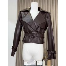 Herbst Winter Frauen Altes Geld Vintage Kunstpelz Mantel Crop Y2k Chic Racer Jacke Umlegekragen Tomboy Outwear Maillard Grunge