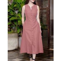 ZANZEA 2023 Sommer Sommerkleid Frauen Stilvolle Solide Party Urlaub Vestidos Elegante V-ausschnitt Ärmellose Midi Kleid Robe Femme Kaftan