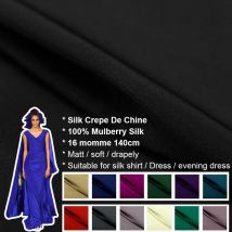 CISULI Crepe-De-Chine-Stoff aus reiner Seide, 16 Momme, 140 cm Breite, 100 % natürliche Seide, Hemd- und Kleiderstoff, Luxusmaterial zum Nähen