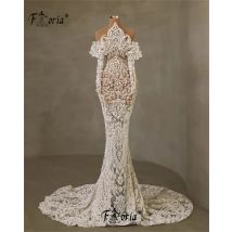 Abito da sposa a sirena con spalle scoperte di perle di lusso abito da sposa con applicazioni floreali in pizzo 3D abiti da sera da sposa vedere attraverso abiti da spettacolo