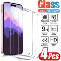 4 Stück HD-Displayschutzfolie aus gehärtetem Glas für iPhone 11 12 13 14 15 16 17 Pro Max 16E Air XR XS Max Glasfolie, kratzfestes Glas