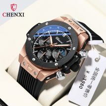 CHENXI 939 Neue Niet Coole Multifunktionale männer Mond Phase Timing Kalender Silikon Quarzuhr Männer relógios masculino