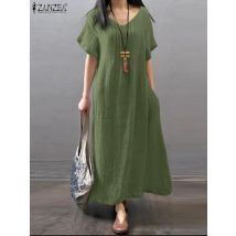ZANZEA Frauen V-ausschnitt Kleid Sommer Solide Kurzarm Sommerkleid Mode EINE Linie Lose Kleider Party Robe Urlaub Vestidos Oversize