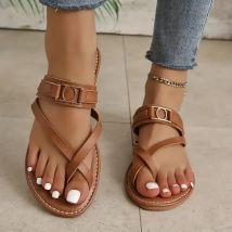 Neue Sommer Mode Bequeme Flache Ferse Große Größe Zehen Abdeckung Retro Schuhe Einfarbig Casual Römischen Stil Sandalen für Frauen
