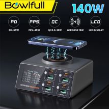 Caricatore USB multiporta 140W 4 Tipo C 4 USB PD3.0 QC3.0 Caricatore rapido Display LCD Ricarica wireless magnetica per MacBook iPhone 16