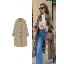 Women's Fashion Long Trench Coat Retro Loose Single-breasted Coat Autumn and Winter Lapel High Street Temperament Coat