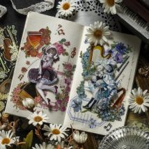 2 Stück 6-teilige goldene holografische Aufkleber, elegante Melodie-Blumeninstrumente für Luxus-Tagebücher, Einladungen