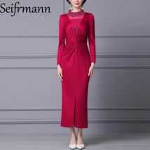 Seifrmann red dress 2025 new slim fit and slimming long skirt