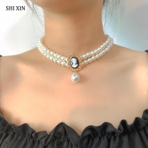 Mehrlagige kurze Imitationsperlen-Choker-Halskette für Frauen, weiße Perlen-Halsketten, Hochzeitsschmuck am Hals, Lady Pearl Choker-Kragen