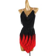 Professionelle Performance-Kleidung für lateinamerikanischen Tanz, maßgeschneidertes sexy rückenfreies Kleid mit Farbverlauf und Quasten, Tango-Chacha-Wettbewerbskleider