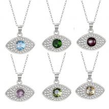 S925 Sterling Silber Drittes Auge Anhänger Natürlicher Amethyst Granat Citrin Chakra Balancierende Psychische Halskette Meditation Boho Schmuck