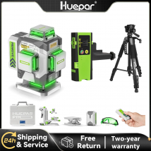 Huepar ZK04CG Set 4D Hochpräzises Laser-Nivelliergerät ±2 mm/10 m Selbstnivellierende Kreuzlinienlaser-Werkzeuge mit Stativ, Empfänger, Entfernungsmesser