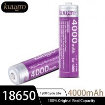 kuugro ku-4000 Batteria a punta 18650 4000mAh 3.7V Batterie al litio ricaricabili più alte capacità Scarica 12A per torcia elettrica