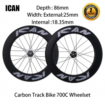 ICAN 700c Carbon-Schienenfahrradrad, 86 mm Drahtreifen, Single-Speed-Räder, 20/24 Löcher, Breite extern, 25 mm, 18,35 mm Fixed-Gear-Laufradsatz