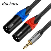 Bochara geflochtener TRS 3,5-mm-Stereo-Klinkenstecker auf Dual-XLR-Stecker OFC Aux-Audiokabelfolie + geflochten geschirmt für Lautsprecher