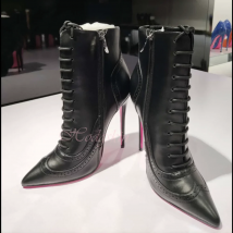 Schnürstiefel etten neuen Stil spitzen Teo gedruckt dünne High Heels Seite Reiß verschluss kurze Stiefel Frauen sexy Schuhe Herbst Winter Designer