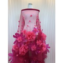 African 3D Net Mesh Lace Fabric with Beads Embroidery And Sequins French Tulle for Women's Nigerian Wedding Party Dresses