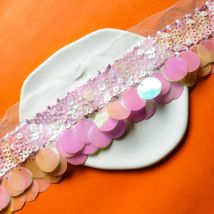 2 Yard bunter 7,5 cm großer holografischer Pailletten-Spitzenbesatz – einfach zum Nähen für Bühnen, Kinderkleider, Heimwerken – eleganter Vintage-Stil