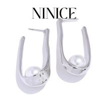 NiNice Individualisierte Edelstahl-Ohrringe mit künstlichen Perlen und geometrischem Anhänger, modisch, schick, Party-Schmuck, Geschenk