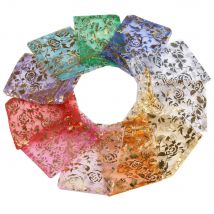 50 stücke Rose Organza Schmuck Taschen 9x12cm Hochzeits feier Weihnachten Süßigkeiten Gold Farbe Kordel zug Verpackungs beutel