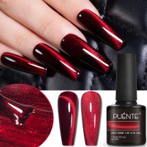 PUENTE 7.5ML Wine Red Cat Magnetic Gel Nail Polish Super Shiny Ruby Red Cat Eye Gel Soak Off UV Semi-Permanent Nail Art Varnish