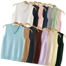 Neue Pullover Süßigkeiten Weste Frauen stricken Top Mode weibliche Herbst Spirng solide junge Mädchen Kleidung Strickwaren Strickjacke ärmellos XS-3XL