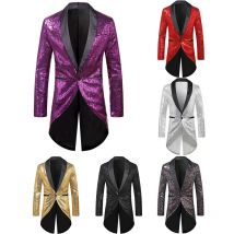 2024 giacca da prestazione da uomo stile lungo tuta con paillettes nere Tuxedo Host Stage Performance Tuxedo mago Costume da coro