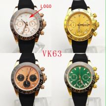 39mm Gold vk63 Gehäuse benutzer definierte Logo Uhrengehäuse Panda Zifferblatt japanische Quarzuhr vk63 Uhrwerk Timing elektronisch vielseitig
