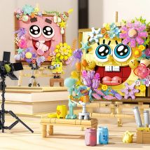 SpongeBob Schwammkopf Serie Baustein Kreative Bouquet 3D Rahmen Modell Ziegel Desktop Dekoration Spielzeug Für Kinder Urlaub Geschenke