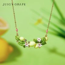 Saftige Traube Zitronen kette handgemachte Emaille Früchte Halskette Zitronen blume Halskette 18 Karat vergoldet Geburtstags geschenk für Mädchen