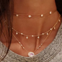 Großhandel Mondsteine Cz Station Schmuck Kette Elegante Frauen Atemberaubende Schöne Halskette Mode Moderne Gesicht Stein Chic Halsketten