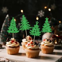 YOMDID 24 Stück Weihnachtsbaum-Cupcake-Topper, glitzernde Weihnachtsbaum-Kuchendekorationen, Winter-Weihnachtsbaum-Thema, Cupcake-Picks