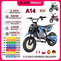 Elektryczny motocykl terenowy dla dzieci iScooter A14, 500W, 5.2Ah, prędkość maksymalna 27 km/h, koła 14 cali, do jazdy po terenie i off-road.