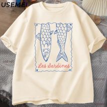T-shirt sardine alla moda T-shirt estetica pesce T-shirt estiva manica corta T-shirt costiera Oceano Abbigliamento uomo Donna Abbigliamento casual T-shirt