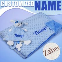 Personalized Newborn Baby Blanket with Name Custom Stroller Sleeping Dolls Animal Security Towel Gift Set for Baby Shower Gifts