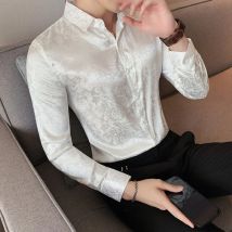 Hochwertige Blumen druck seidige Hemden für Männer Frühling Langarm Slim Fit koreanische Bluse Männer Party Bühne soziale Herren Blumen hemd