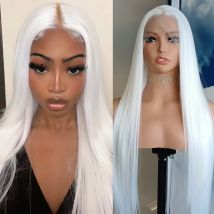 Weiße Perücke, gerade, synthetische Lace-Frontal-Perücken für Frauen, bereit zum Tragen, lange weiße Perücke, Cosplay, schneeweiße farbige Perücken für Frauen
