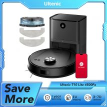 Aspirapolvere Robot Ultenic T10 Lite con navigazione LiDAR, aspirazione 4500Pa, autosvuotante, autonomia di 180min, pattumiera da 2 litri, controllo APP