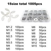 585/1005 pz E Clip Snap Circlip Rondelle Assortimento Kit Box M1.2-M15 Nero 65 Mn 304 Set di anelli di fissaggio esterni in acciaio inossidabile