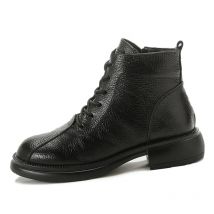 Xiuteng Autumn New Cowhide Mid-Heel Soft-Soled Women's Short Boots Retro Casual Leather  Boots Warm Women's Cotton Shoes